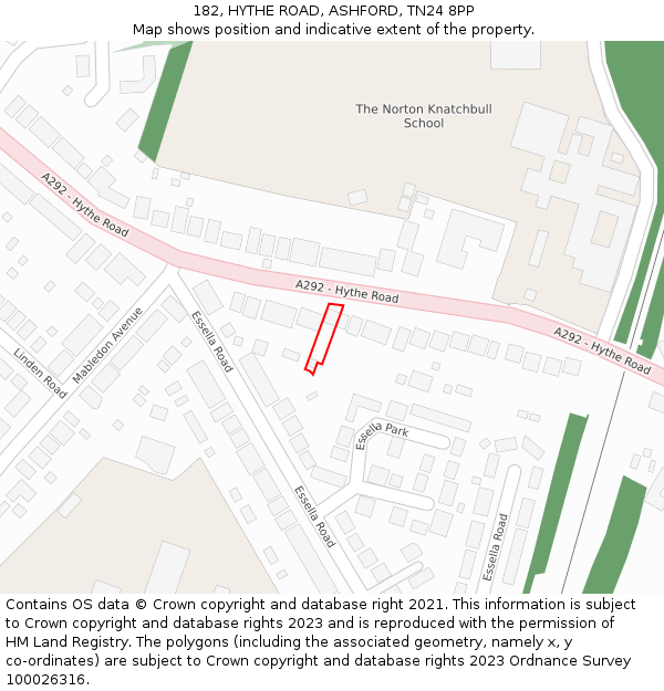 182, HYTHE ROAD, ASHFORD, TN24 8PP: Location map and indicative extent of plot