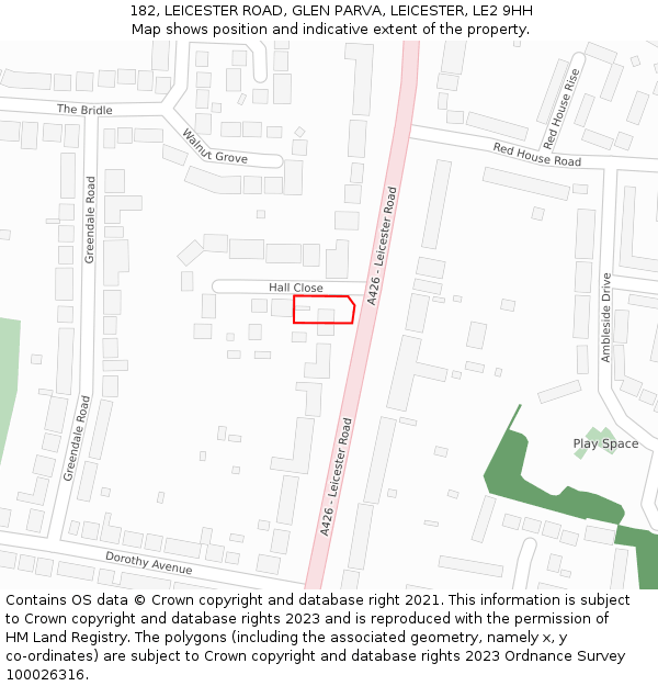 182, LEICESTER ROAD, GLEN PARVA, LEICESTER, LE2 9HH: Location map and indicative extent of plot