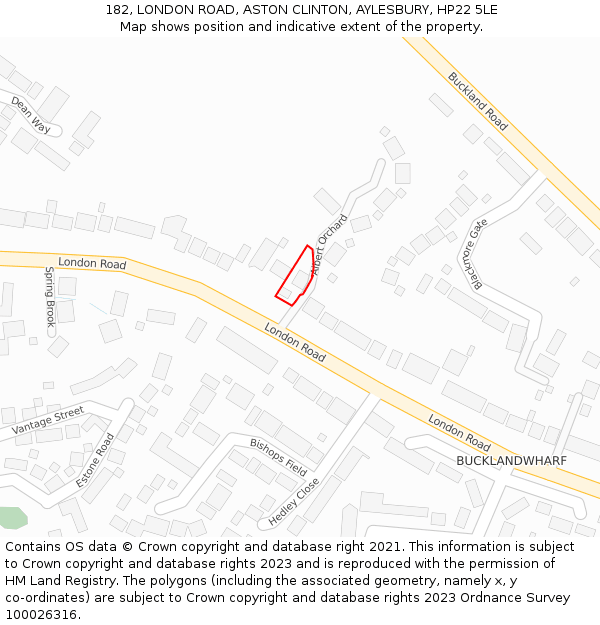 182, LONDON ROAD, ASTON CLINTON, AYLESBURY, HP22 5LE: Location map and indicative extent of plot