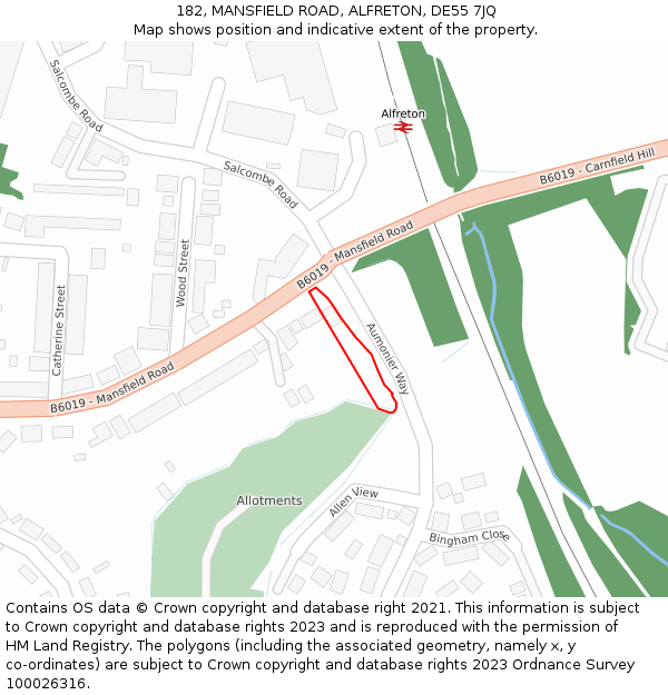 182, MANSFIELD ROAD, ALFRETON, DE55 7JQ: Location map and indicative extent of plot