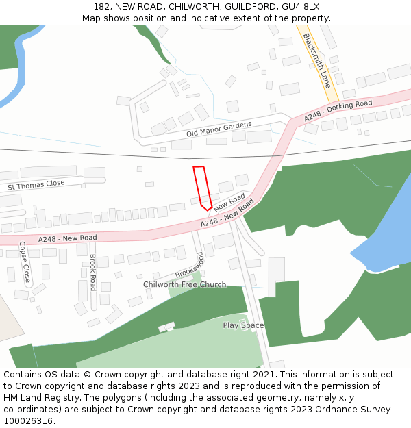 182, NEW ROAD, CHILWORTH, GUILDFORD, GU4 8LX: Location map and indicative extent of plot