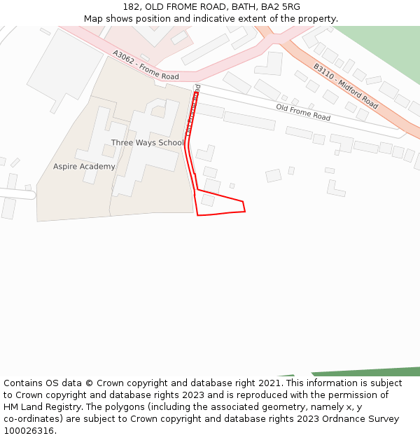 182, OLD FROME ROAD, BATH, BA2 5RG: Location map and indicative extent of plot