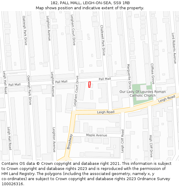 182, PALL MALL, LEIGH-ON-SEA, SS9 1RB: Location map and indicative extent of plot