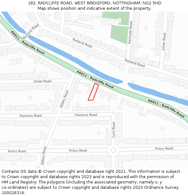 182, RADCLIFFE ROAD, WEST BRIDGFORD, NOTTINGHAM, NG2 5HD: Location map and indicative extent of plot