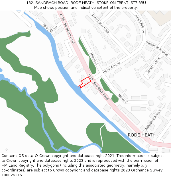 182, SANDBACH ROAD, RODE HEATH, STOKE-ON-TRENT, ST7 3RU: Location map and indicative extent of plot