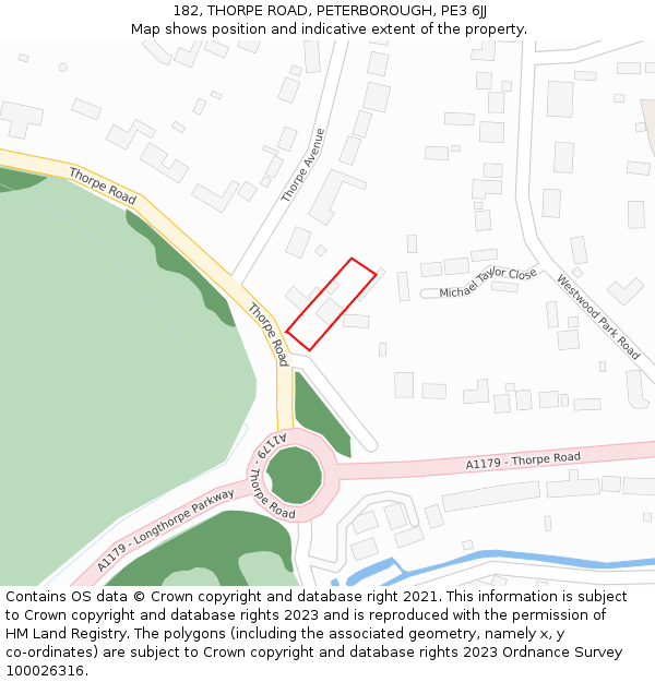 182, THORPE ROAD, PETERBOROUGH, PE3 6JJ: Location map and indicative extent of plot