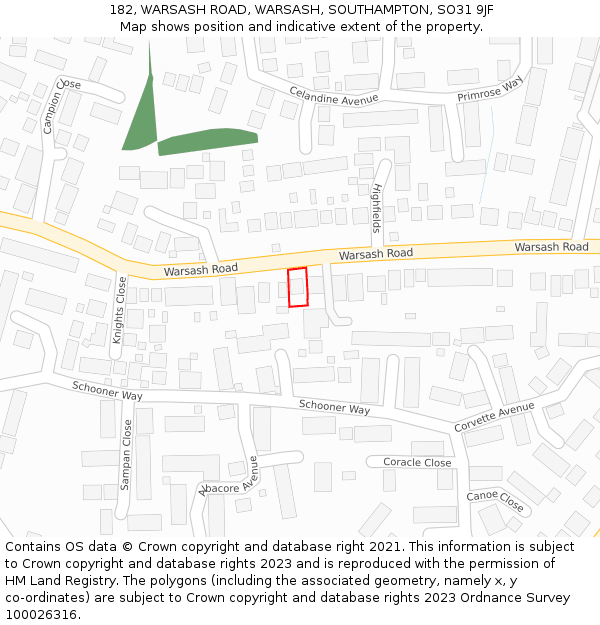 182, WARSASH ROAD, WARSASH, SOUTHAMPTON, SO31 9JF: Location map and indicative extent of plot