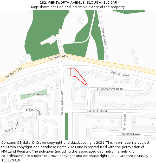 182, WENTWORTH AVENUE, SLOUGH, SL2 2AR: Location map and indicative extent of plot