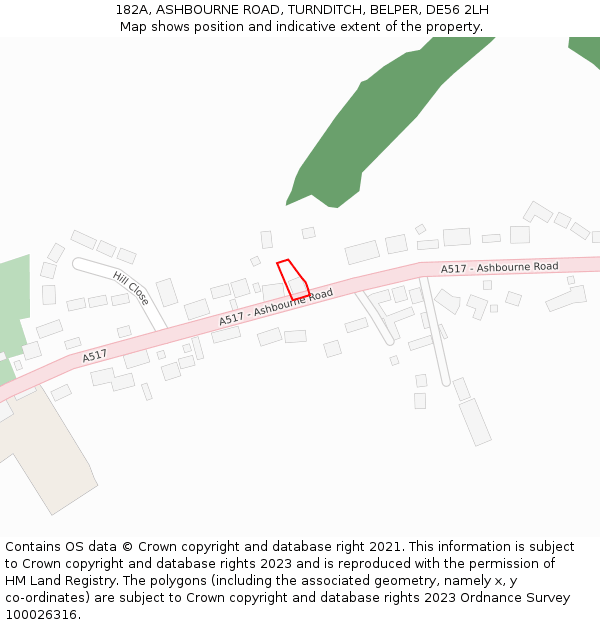 182A, ASHBOURNE ROAD, TURNDITCH, BELPER, DE56 2LH: Location map and indicative extent of plot