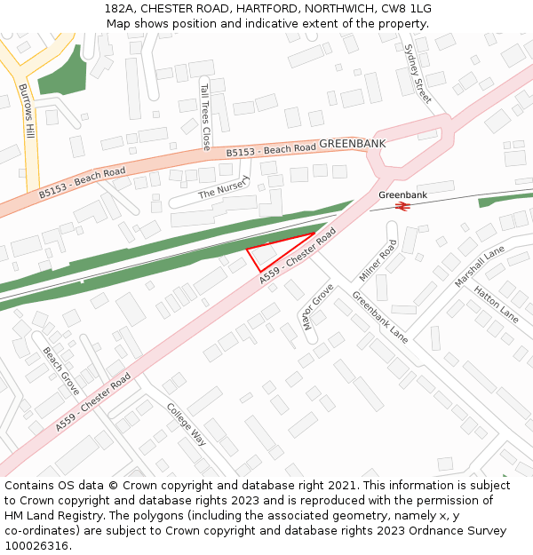 182A, CHESTER ROAD, HARTFORD, NORTHWICH, CW8 1LG: Location map and indicative extent of plot