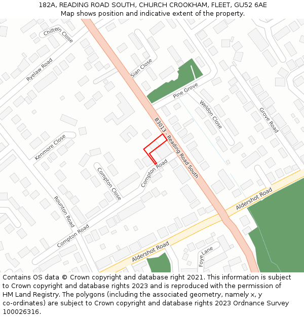 182A, READING ROAD SOUTH, CHURCH CROOKHAM, FLEET, GU52 6AE: Location map and indicative extent of plot