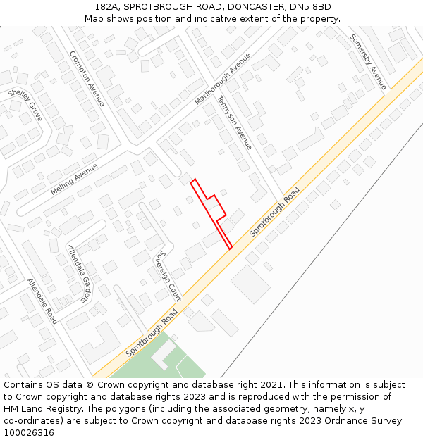 182A, SPROTBROUGH ROAD, DONCASTER, DN5 8BD: Location map and indicative extent of plot