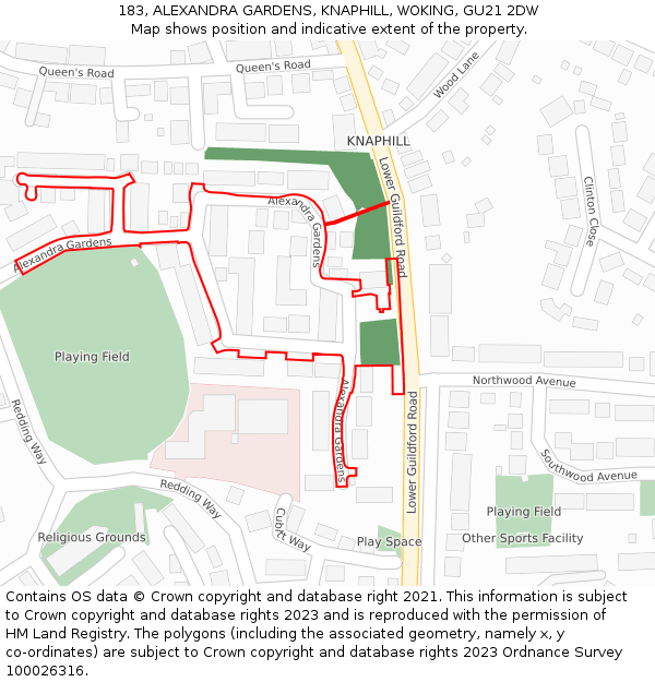 183, ALEXANDRA GARDENS, KNAPHILL, WOKING, GU21 2DW: Location map and indicative extent of plot