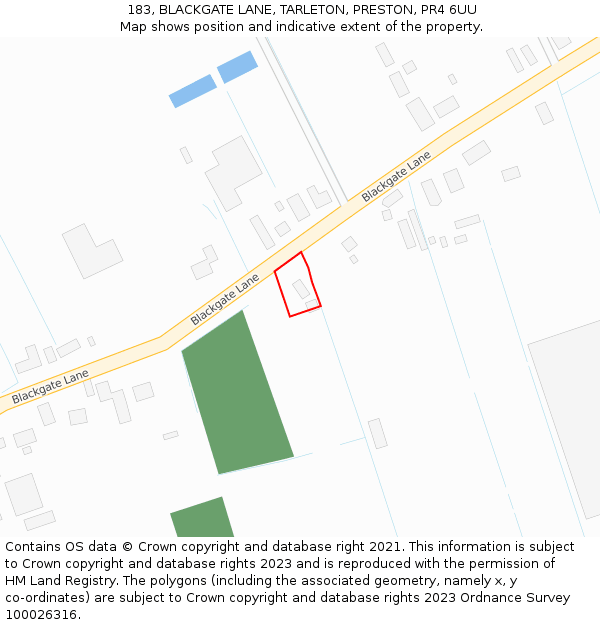 183, BLACKGATE LANE, TARLETON, PRESTON, PR4 6UU: Location map and indicative extent of plot