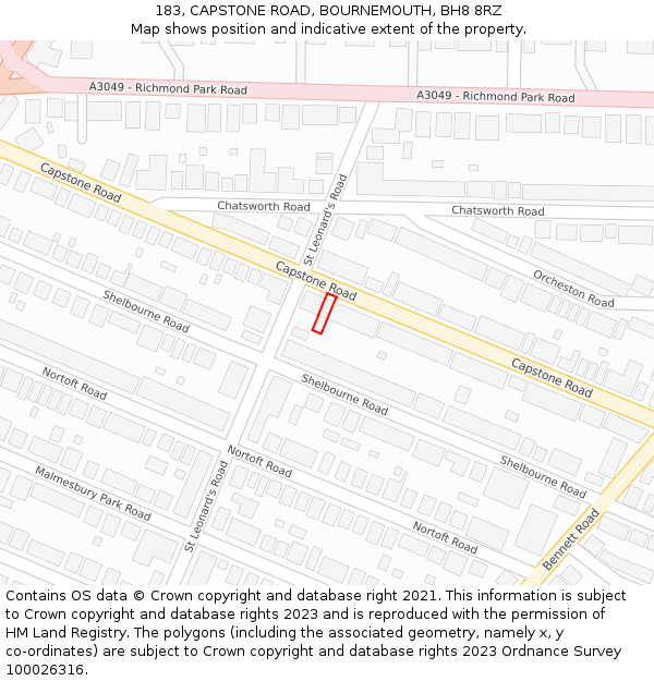 183, CAPSTONE ROAD, BOURNEMOUTH, BH8 8RZ: Location map and indicative extent of plot