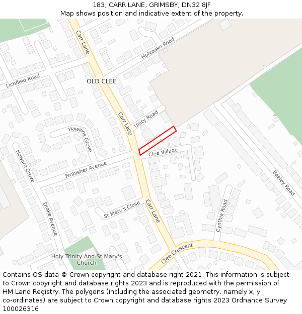 183, CARR LANE, GRIMSBY, DN32 8JF: Location map and indicative extent of plot