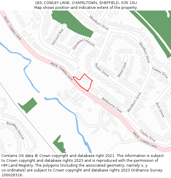 183, COWLEY LANE, CHAPELTOWN, SHEFFIELD, S35 1SU: Location map and indicative extent of plot