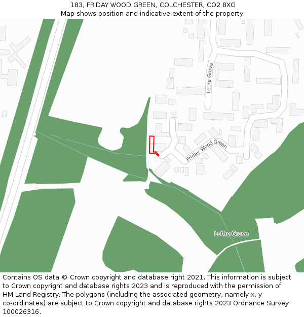 183, FRIDAY WOOD GREEN, COLCHESTER, CO2 8XG: Location map and indicative extent of plot