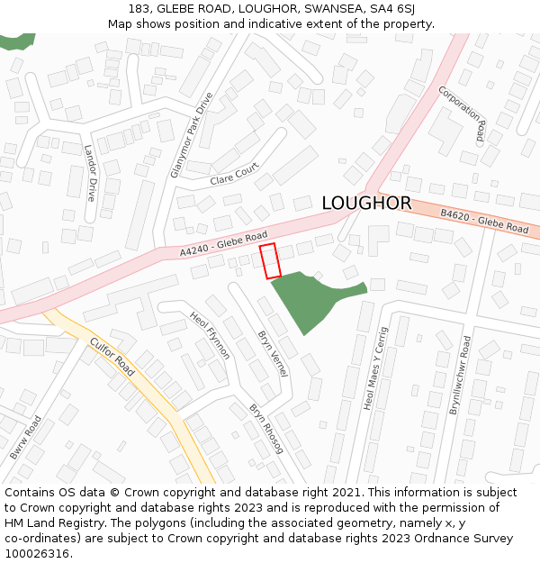 183, GLEBE ROAD, LOUGHOR, SWANSEA, SA4 6SJ: Location map and indicative extent of plot