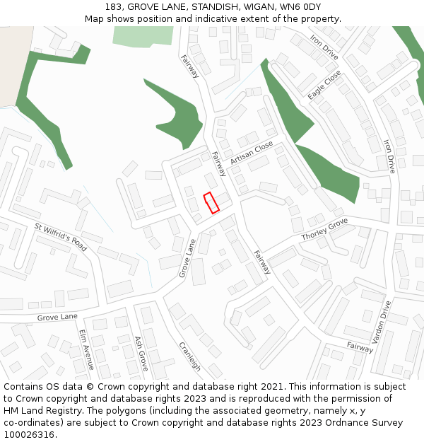 183, GROVE LANE, STANDISH, WIGAN, WN6 0DY: Location map and indicative extent of plot