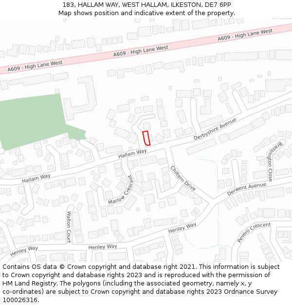 183, HALLAM WAY, WEST HALLAM, ILKESTON, DE7 6PP: Location map and indicative extent of plot