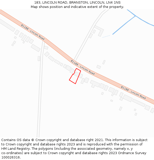 183, LINCOLN ROAD, BRANSTON, LINCOLN, LN4 1NS: Location map and indicative extent of plot