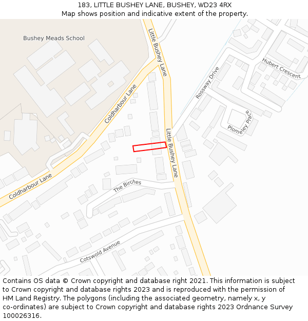 183, LITTLE BUSHEY LANE, BUSHEY, WD23 4RX: Location map and indicative extent of plot