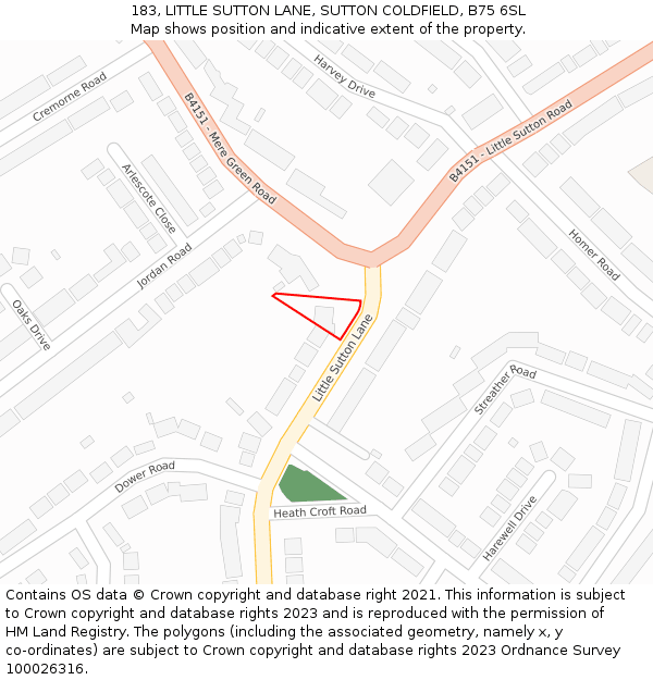 183, LITTLE SUTTON LANE, SUTTON COLDFIELD, B75 6SL: Location map and indicative extent of plot