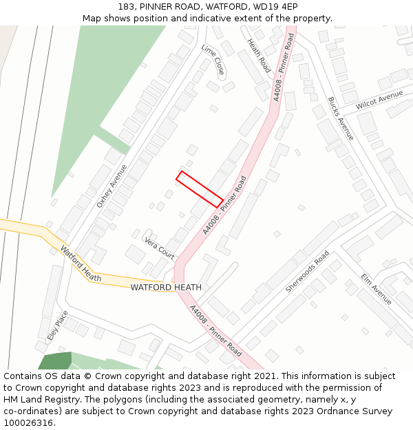 183, PINNER ROAD, WATFORD, WD19 4EP: Location map and indicative extent of plot