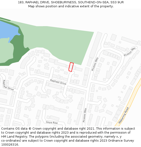 183, RAPHAEL DRIVE, SHOEBURYNESS, SOUTHEND-ON-SEA, SS3 9UR: Location map and indicative extent of plot