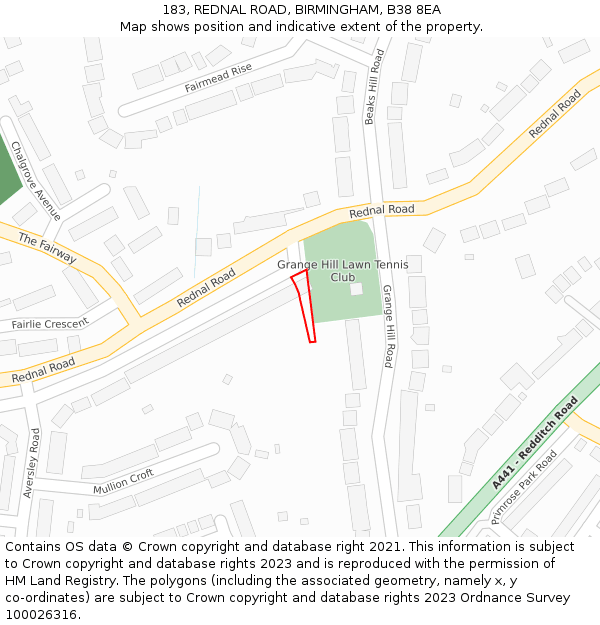 183, REDNAL ROAD, BIRMINGHAM, B38 8EA: Location map and indicative extent of plot