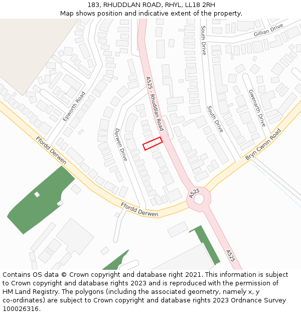 183, RHUDDLAN ROAD, RHYL, LL18 2RH: Location map and indicative extent of plot