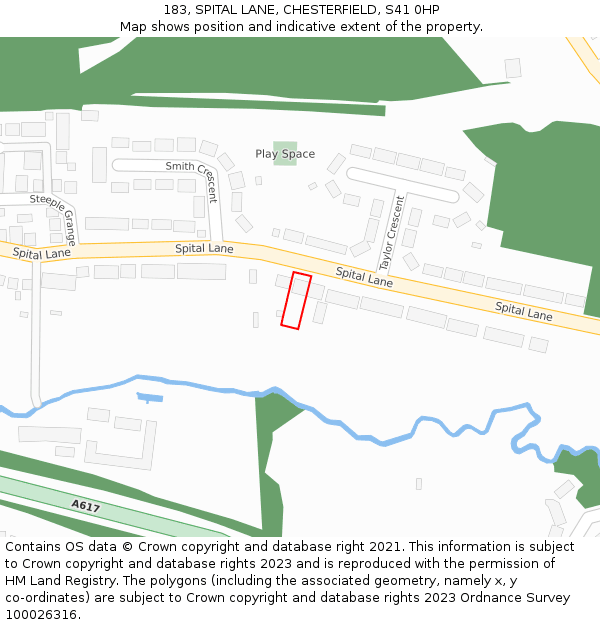 183, SPITAL LANE, CHESTERFIELD, S41 0HP: Location map and indicative extent of plot