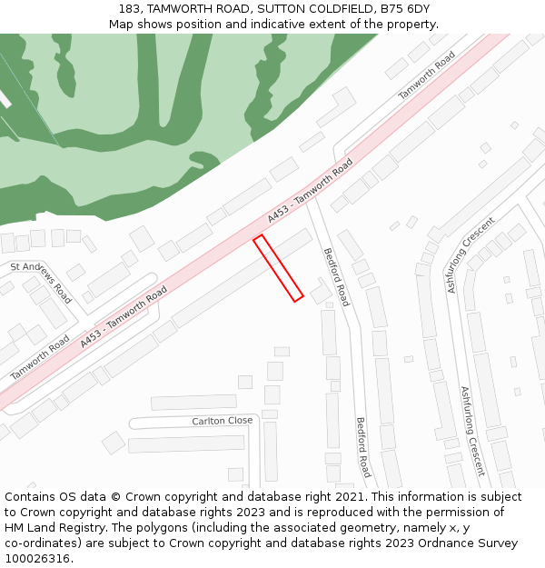 183, TAMWORTH ROAD, SUTTON COLDFIELD, B75 6DY: Location map and indicative extent of plot
