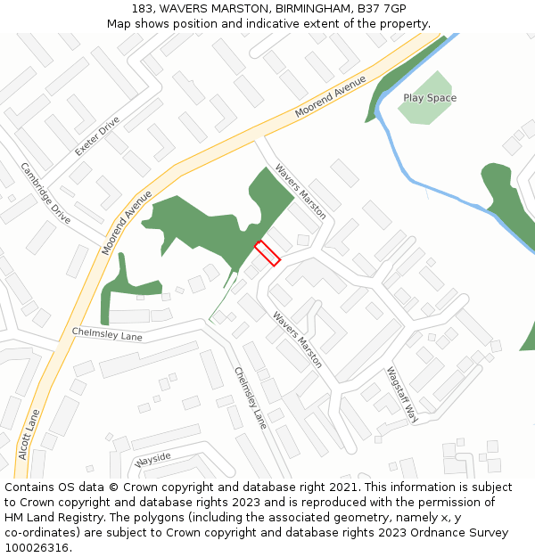 183, WAVERS MARSTON, BIRMINGHAM, B37 7GP: Location map and indicative extent of plot