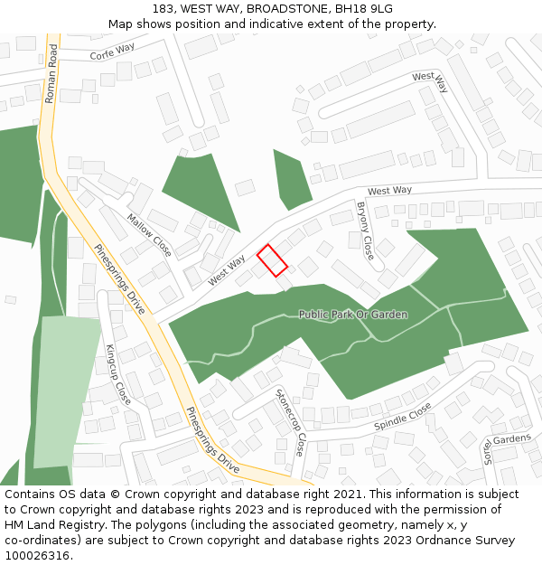 183, WEST WAY, BROADSTONE, BH18 9LG: Location map and indicative extent of plot