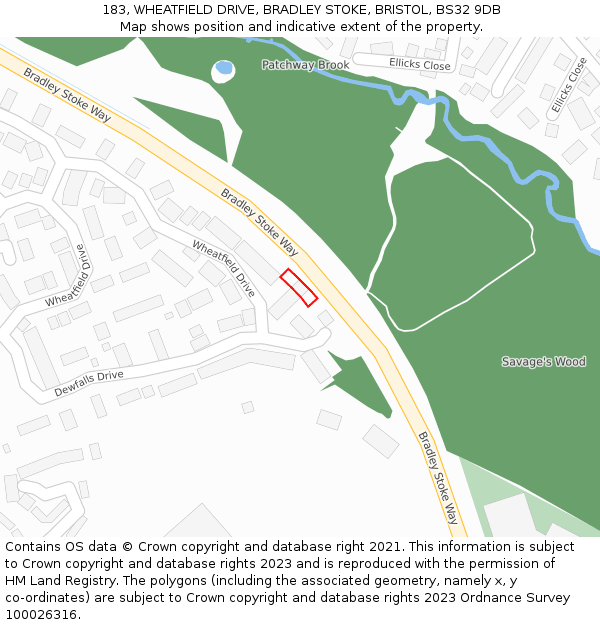 183, WHEATFIELD DRIVE, BRADLEY STOKE, BRISTOL, BS32 9DB: Location map and indicative extent of plot