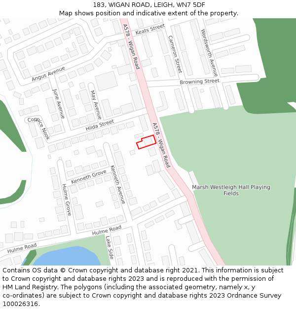 183, WIGAN ROAD, LEIGH, WN7 5DF: Location map and indicative extent of plot