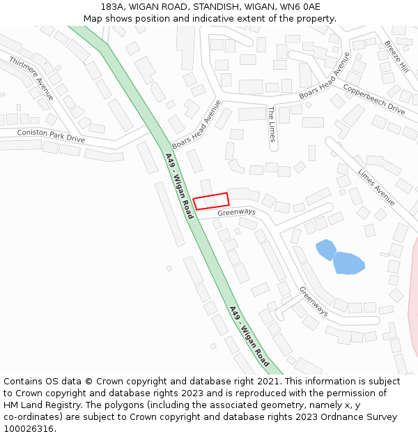 183A, WIGAN ROAD, STANDISH, WIGAN, WN6 0AE: Location map and indicative extent of plot