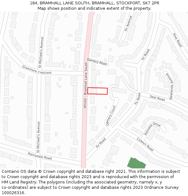 184, BRAMHALL LANE SOUTH, BRAMHALL, STOCKPORT, SK7 2PR: Location map and indicative extent of plot