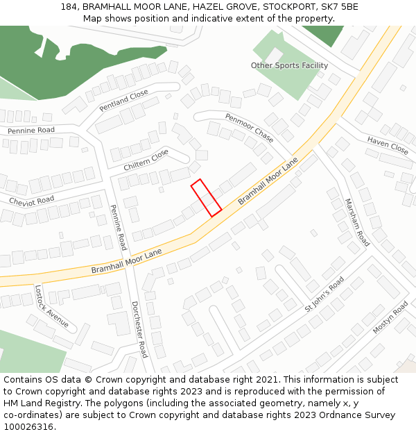 184, BRAMHALL MOOR LANE, HAZEL GROVE, STOCKPORT, SK7 5BE: Location map and indicative extent of plot