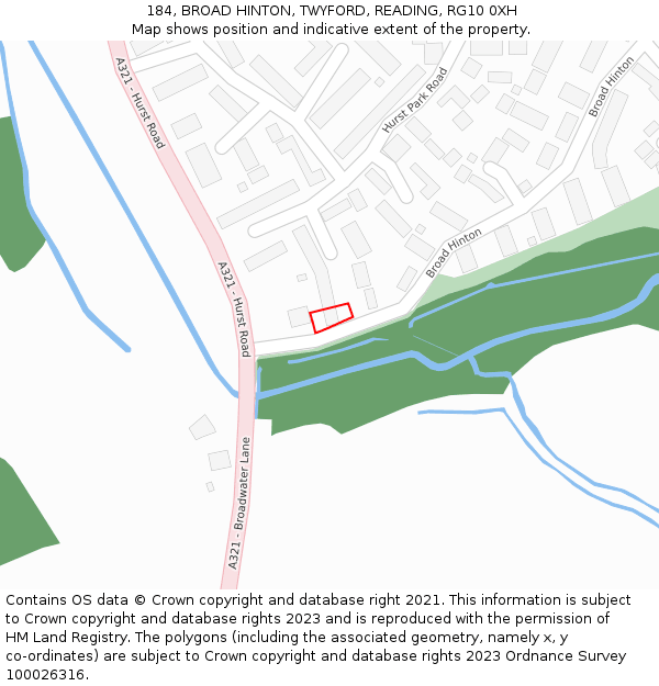 184, BROAD HINTON, TWYFORD, READING, RG10 0XH: Location map and indicative extent of plot