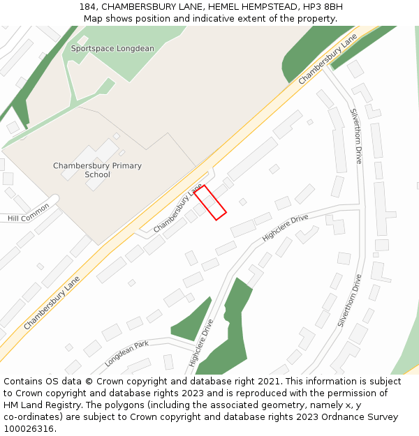 184, CHAMBERSBURY LANE, HEMEL HEMPSTEAD, HP3 8BH: Location map and indicative extent of plot