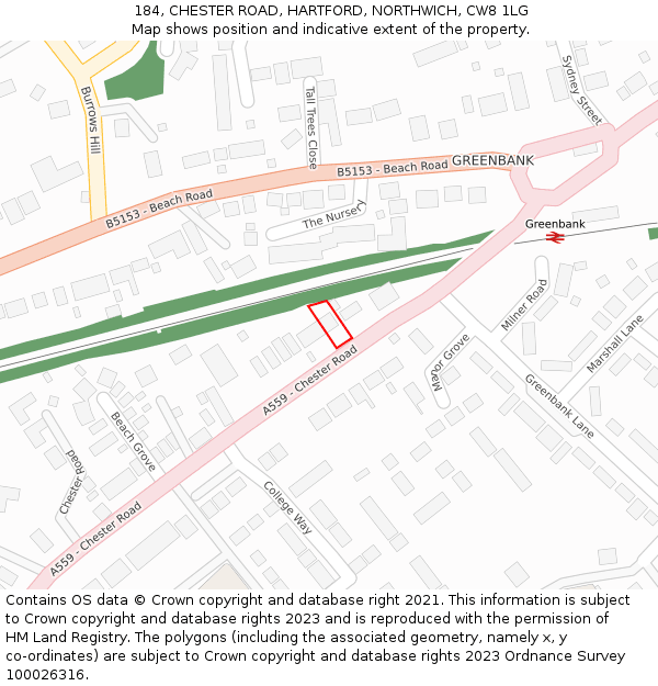 184, CHESTER ROAD, HARTFORD, NORTHWICH, CW8 1LG: Location map and indicative extent of plot