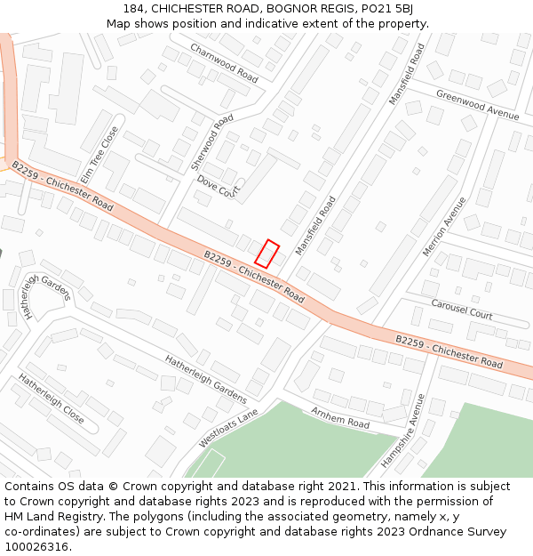 184, CHICHESTER ROAD, BOGNOR REGIS, PO21 5BJ: Location map and indicative extent of plot