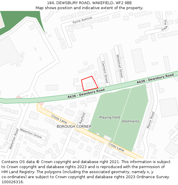 184, DEWSBURY ROAD, WAKEFIELD, WF2 9BE: Location map and indicative extent of plot