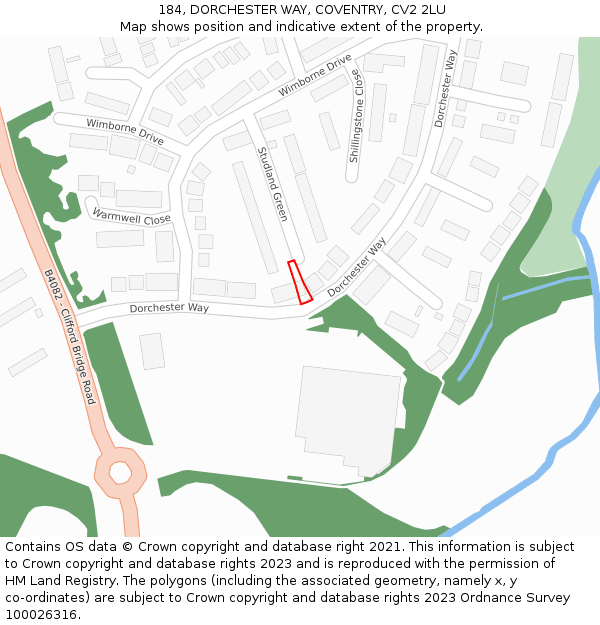 184, DORCHESTER WAY, COVENTRY, CV2 2LU: Location map and indicative extent of plot