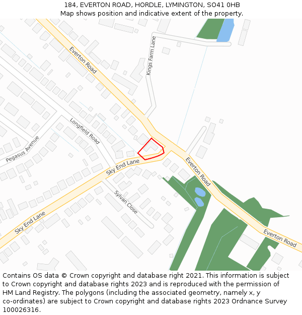 184, EVERTON ROAD, HORDLE, LYMINGTON, SO41 0HB: Location map and indicative extent of plot