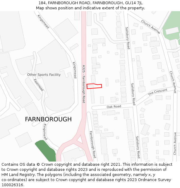 184, FARNBOROUGH ROAD, FARNBOROUGH, GU14 7JL: Location map and indicative extent of plot