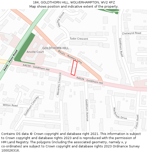 184, GOLDTHORN HILL, WOLVERHAMPTON, WV2 4PZ: Location map and indicative extent of plot